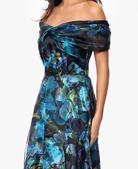 Betsy & Adam Women's Off-The-Shoulder Printed Ball Gown