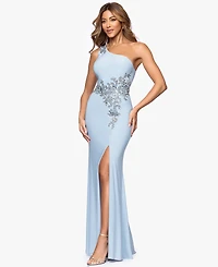 Xscape Petite One-Shoulder Applique Ball Gown
