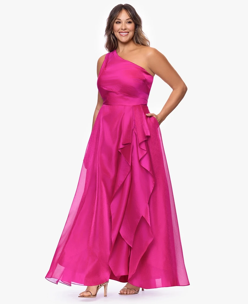 Xscape Plus One-Shoulder Organza Ball Gown