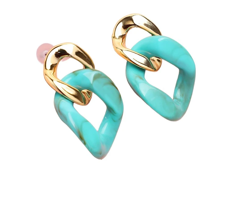 Sohi Women's Green Colourblock Chainlink Drop Earrings