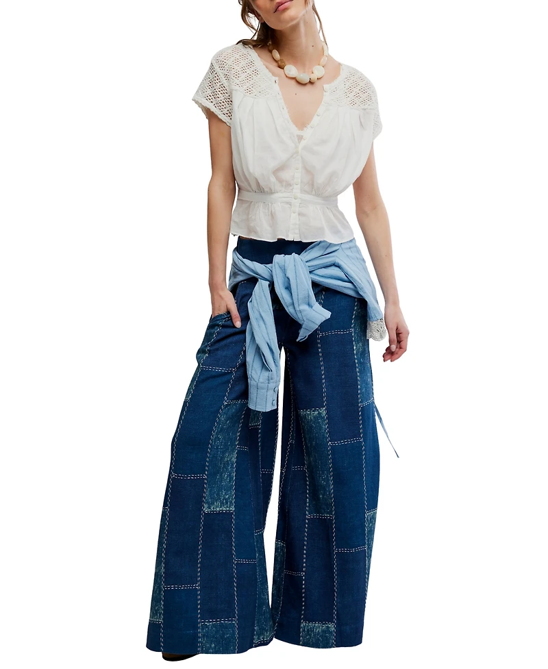 Free People Women's Gemma Embroidered Boat Neck Top