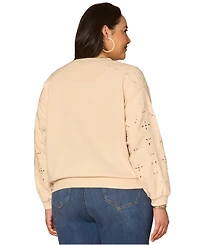 Democracy Plus Long Blouson-Sleeve Embroidered Sweatshirt