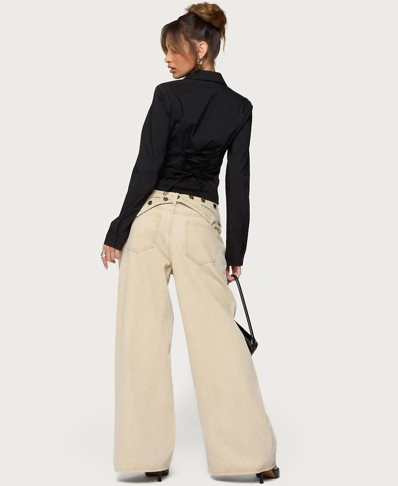 Edikted Women's Buttoned Belt Low Rise Baggy Jeans