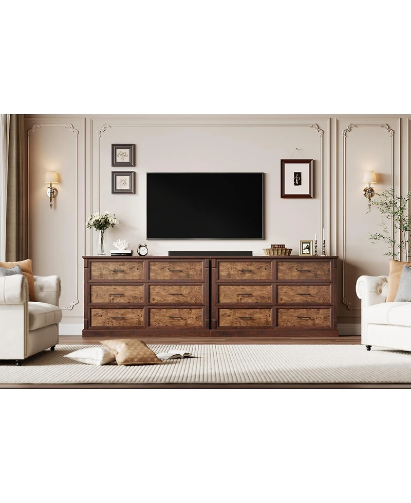 gaomon Farmhouse 6 Drawers Dresser, 47 Long Wood Closet Dressers Organizer, Rustic Chest of for Bedroom Living Room Hallway Entryway