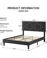 gaomon Upholstered Wooden Bed Frame with Headboard and Crystal Diamond Tufting, Easy Assembly Platform