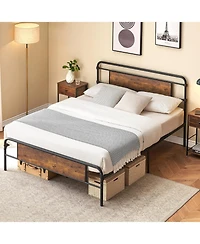 gaomon Bed Frame - 13 Inch Metal Platform Bed Frame with Wood Headboard, No Box Spring Needed, Heavy Duty Feet, Easy Assembly