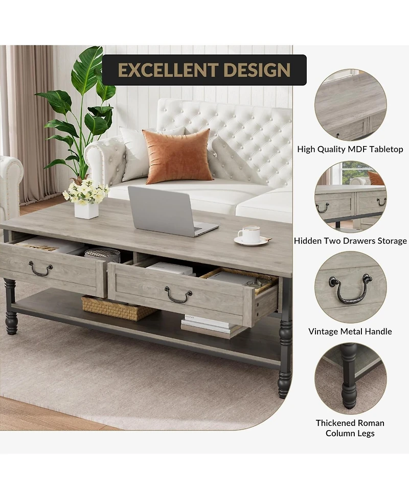 gaomon 41" Coffee Table with 2 Storage Drawers