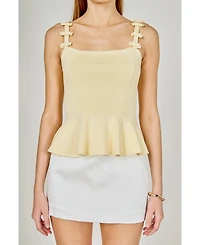 endless rose Women's Bow Accent Peplum Sleeveless Top