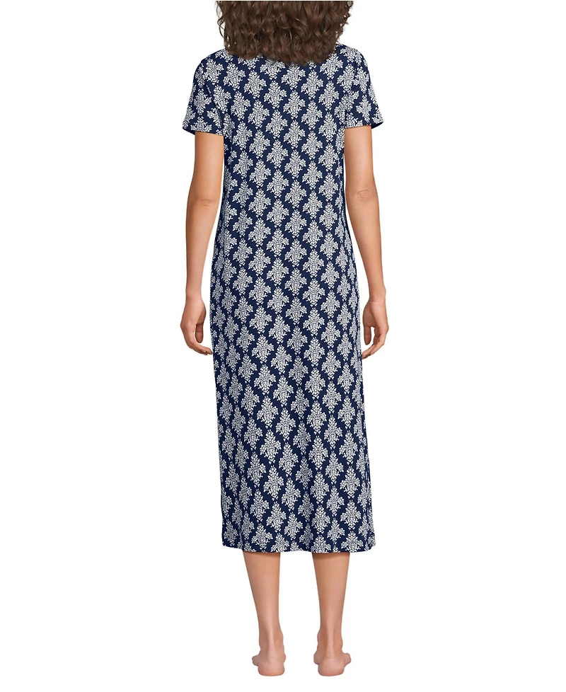 Lands' End Women's Tall Cotton Short Sleeve Midcalf Nightgown