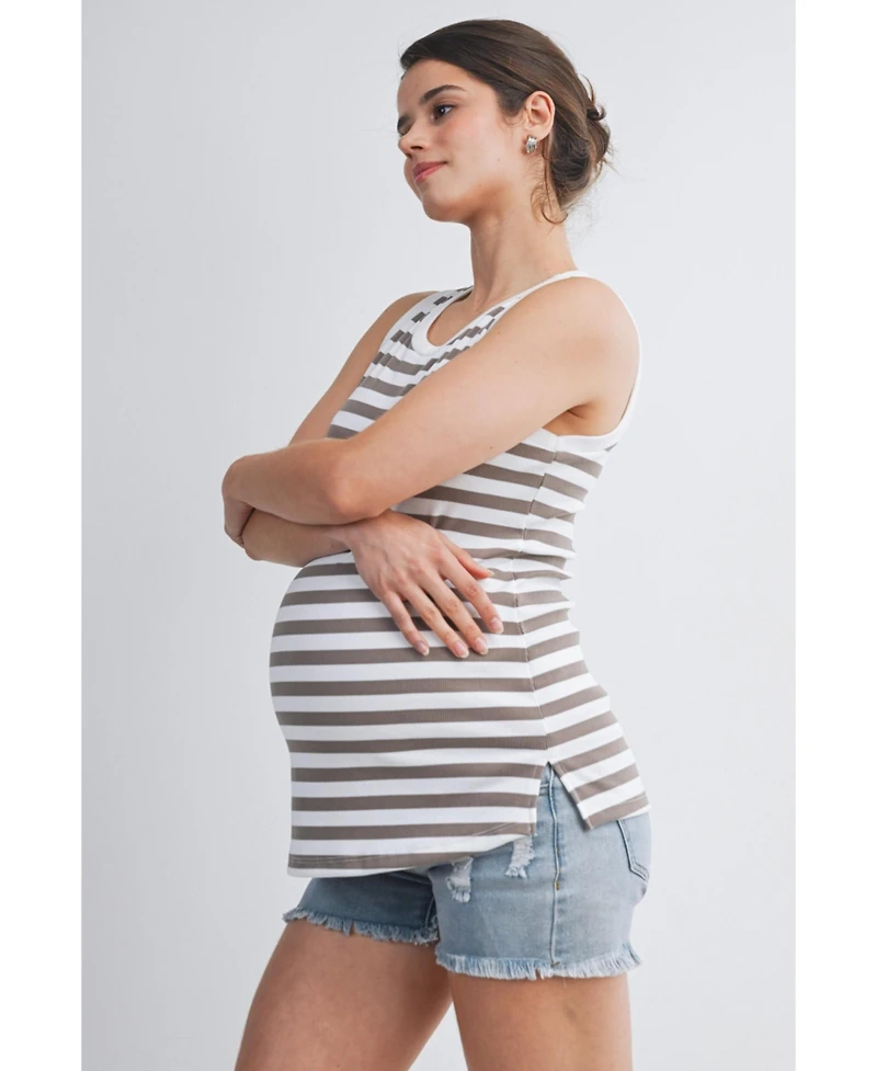 Hello Miz Maternity Ribbed Striped Round Neck Tank Top
