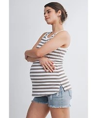 Hello Miz Maternity Ribbed Striped Round Neck Tank Top