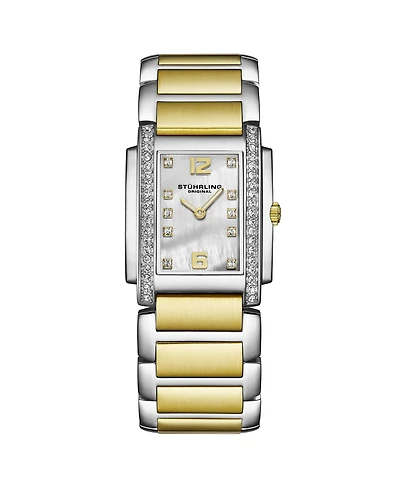 Stuhrling Serafine Women's Rectangular Quartz Watch, Two-Tone Case, Mother-of-Pearl Dial & Swarovski Crystal Bezel