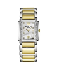 Stuhrling Serafine Women's Rectangular Quartz Watch, Two-Tone Case, Mother-of-Pearl Dial & Swarovski Crystal Bezel