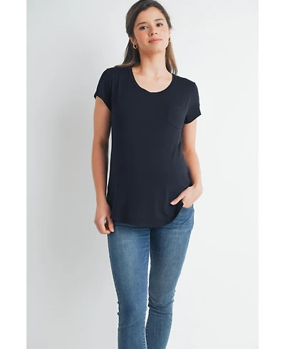 Hello Miz Women's Maternity Scoop-Neck Short-Sleeve Nursing T-Shirt