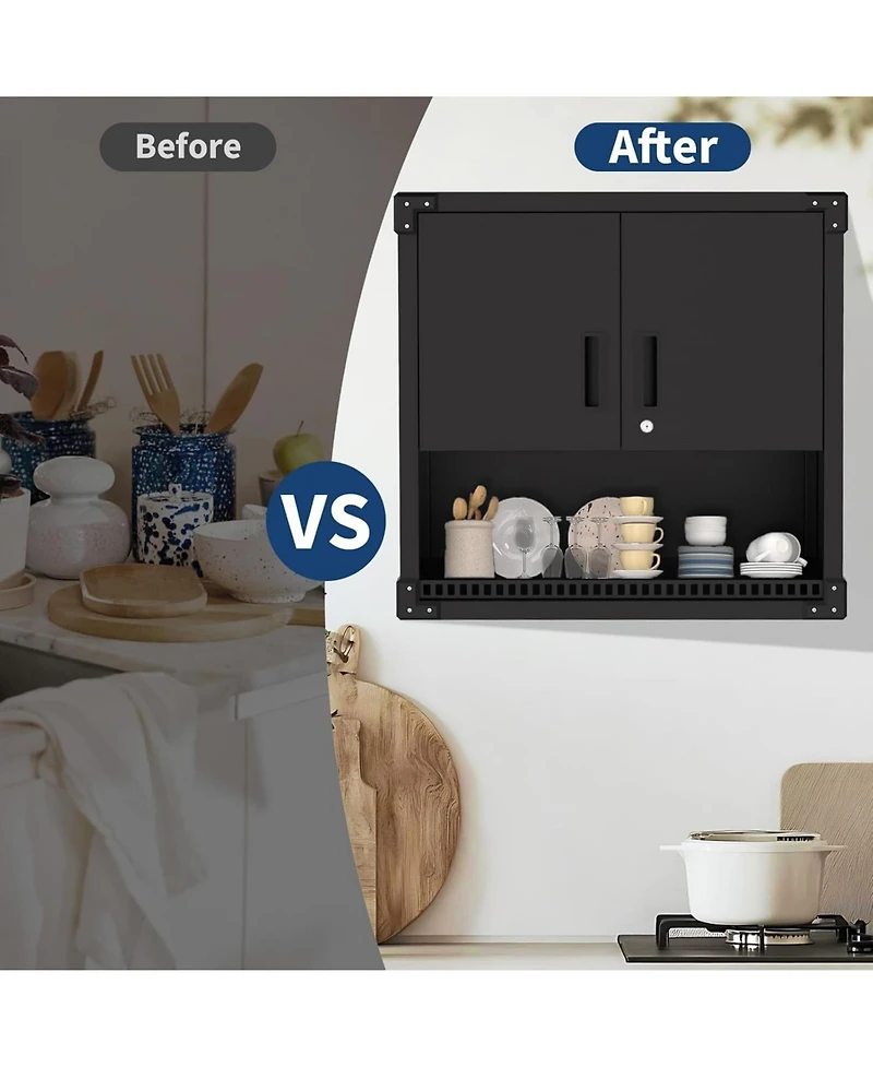 gaomon Heavy-Duty Floating Garage Wall Cabinet with Lock & Adjustable Shelves Steel Storage Organizer for Workshop, Warehouse