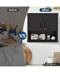 gaomon Heavy-Duty Floating Garage Wall Cabinet with Lock & Adjustable Shelves Steel Storage Organizer for Workshop, Warehouse