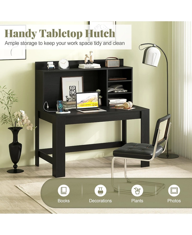 Mecale Modern Home Office Desk with Hutch and Storage, Workstation