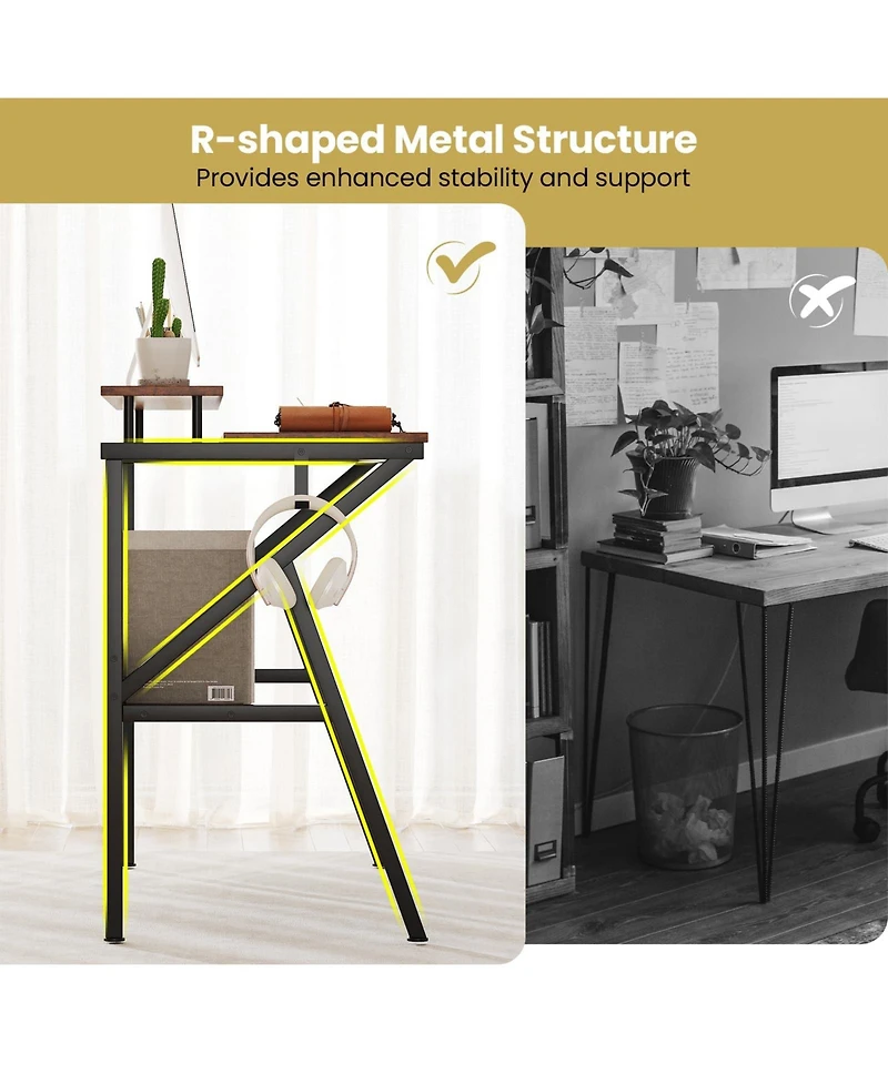 Mecale Small Space Computer Desk with Monitor Stand and Storage Shelf, Study Workstation