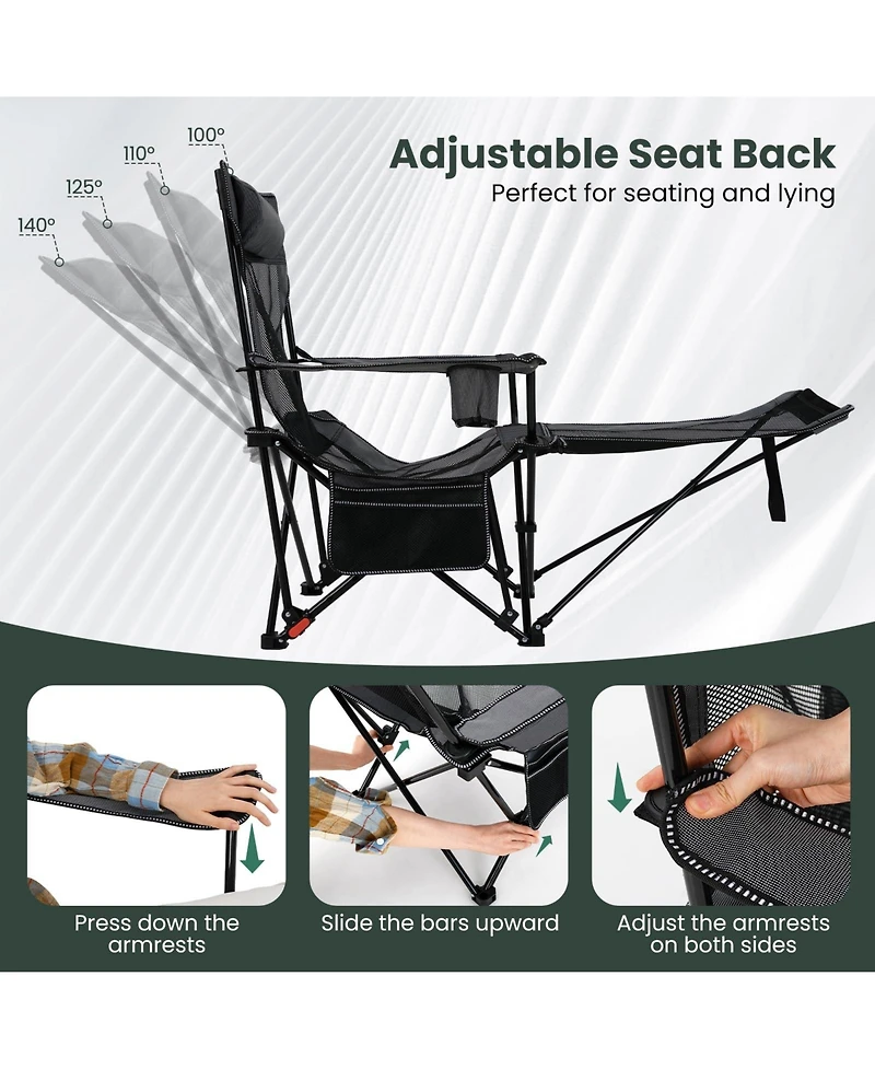 Mecale Reclining Camping Chair with Removable Footrest and Adjustable Backrest, Portable
