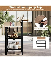 Mecale Outdoor Foldable Grill Table with Flip-Up Top and 2 Storage Shelves for Backyard