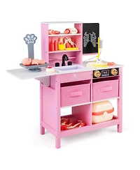 Mecale Kids Wooden Doctor Office Medical Center Pretend Play Set with Blackboard