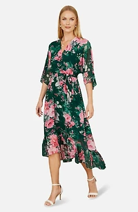 Yumi Women's Midi Dip Hem Wrap Dress