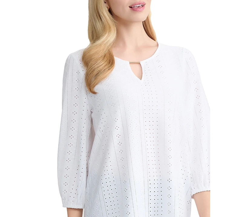 Jones New York Petite 3/4-Sleeve Round Neck Top