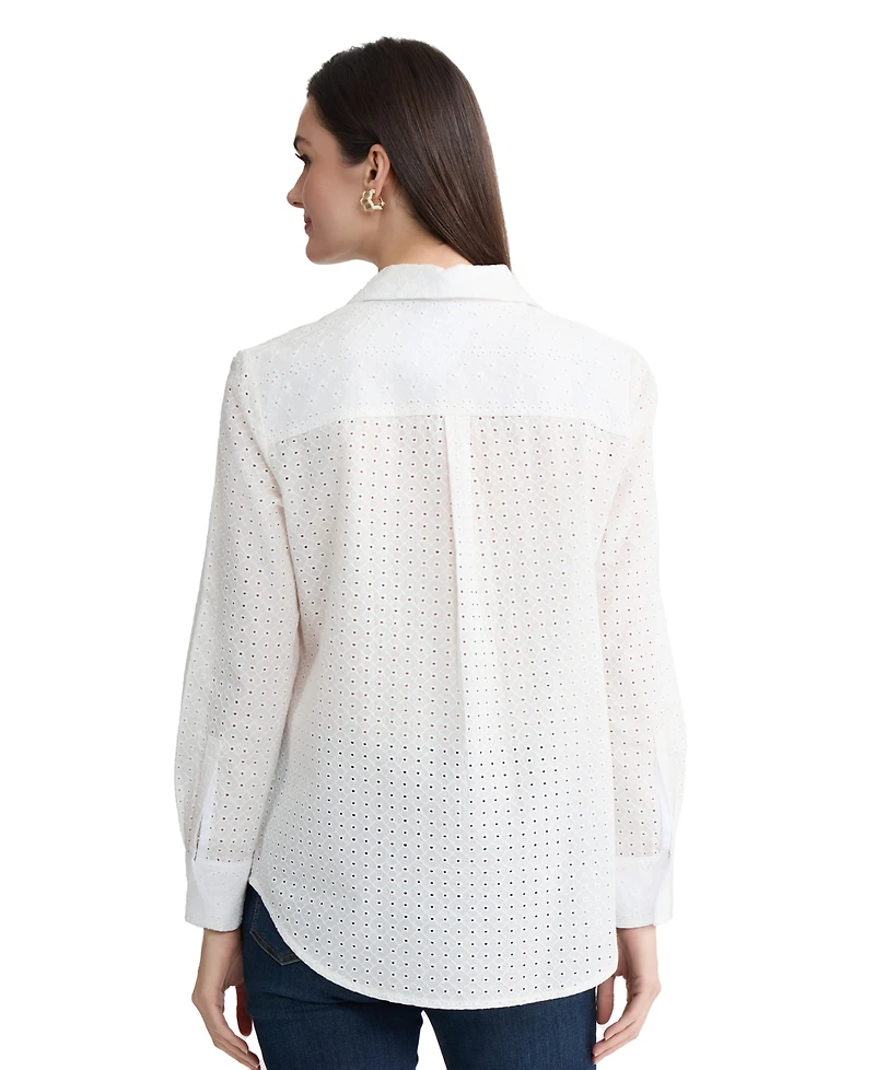 Jones New York Petite Long-Sleeve Button-Front Collared Shirt