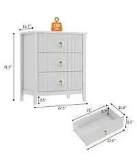 gaomon "28" wide modern 3 drawer dresser with metal handle—wood storage chest for bedroom or living room."