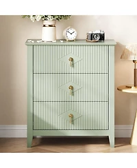 gaomon "28" wide modern 3 drawer dresser with metal handle—wood storage chest for bedroom or living room."