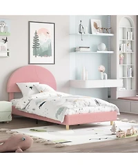 gaomon Bed Frame with Upholstered Round Teddy Boucle Headboard (Arch Design