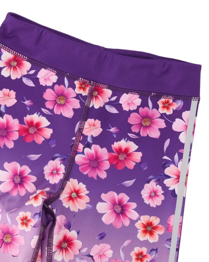 Deux par Big Girls Athletic Leggings Polyester Mauve Floral Gradient