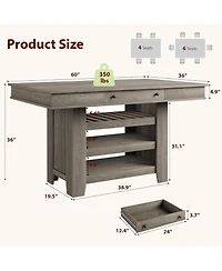 gaomon 60" Counter Height Dining Table for 4, Farmhouse Rectangular Tall Bar Height Kitchen Dining Table & Thick Table Top, with Deepened Wine Ra