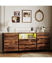 gaomon 63" Tv Stand with 8 Fabric Drawers and Led Lighting, Steel Frame Media Console for 65 70 75 Inch Televisions