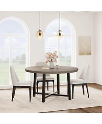 gaomon Round Dining Table, Industrial Dinner Table for 4 to 6, Wooden Kitchen with Sturdy Metal Frame