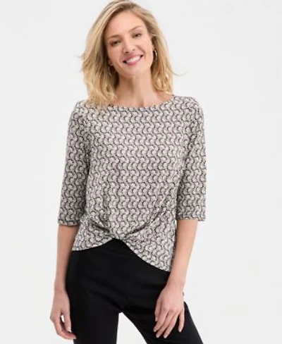 Jm Collection Womens Printed Boat Neck Twist Front Top Macys Exclusive