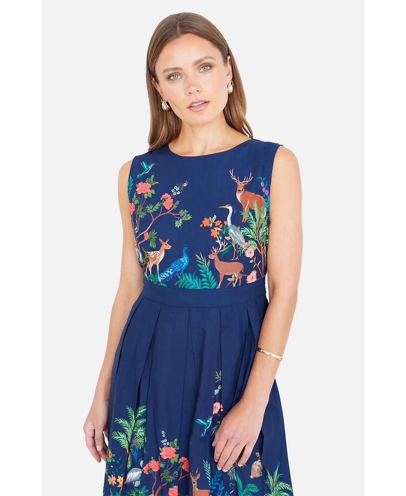 Yumi Women's Animal Print Cotton Midi Skater Dress