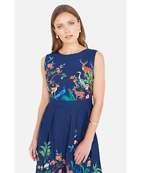 Yumi Women's Animal Print Cotton Midi Skater Dress