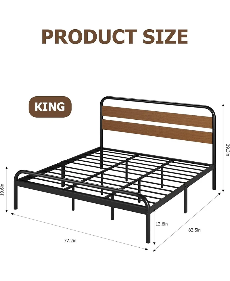 gaomon Platform Bed Frame with Wood Headboard, Heavy Duty Metal Slat Support, Noise Free Design Mattress Fation, Easy Installation, Light