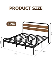 gaomon Platform Bed Frame with Wood Headboard, Heavy Duty Metal Slat Support, Noise Free Design Mattress Fation, Easy Installation, Light
