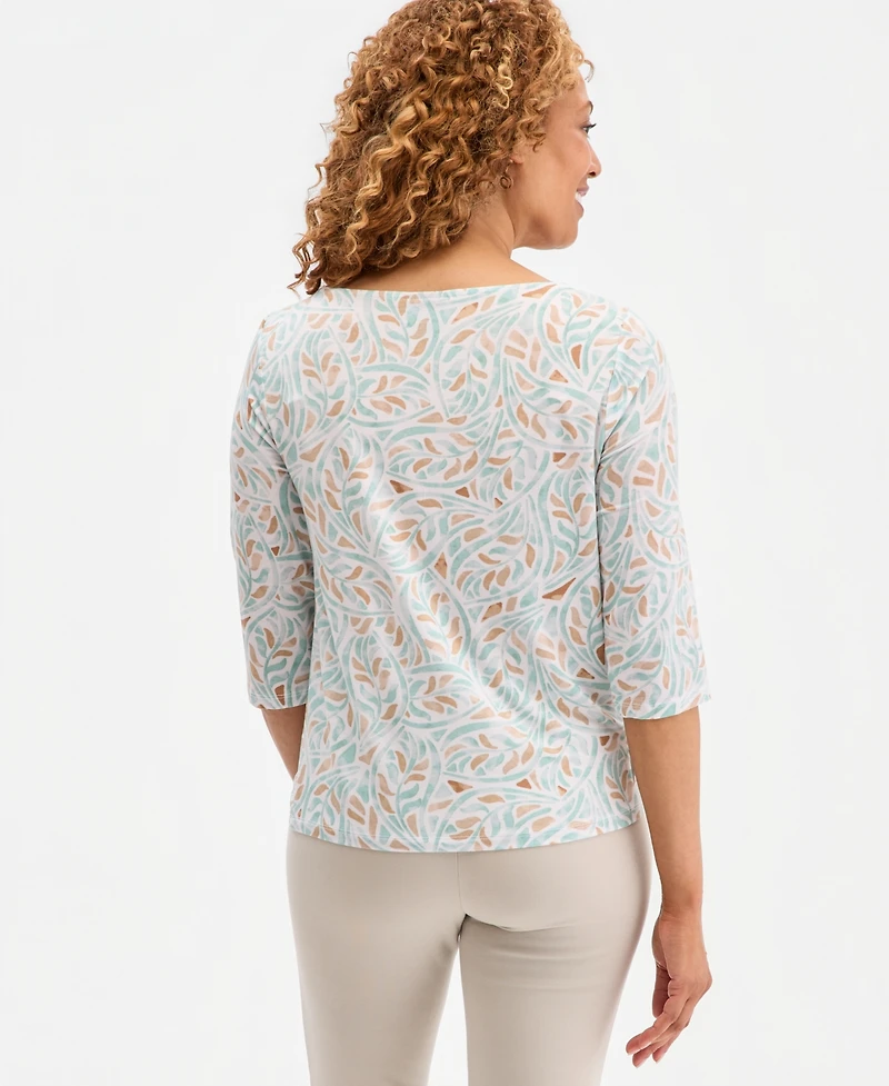 Jm Collection Women's Printed Boat-Neck Twist-Front Top, Macy's Exclusive