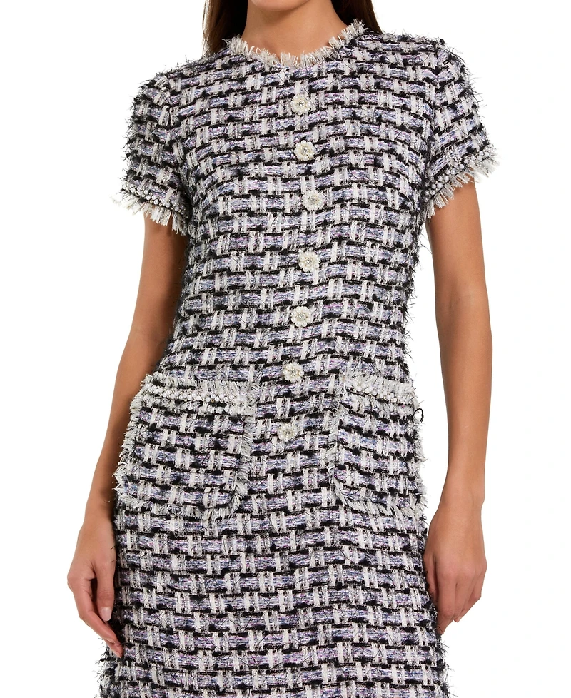 Mac Duggal Women's Cap Sleeve Floral Button Detail Shift Dress