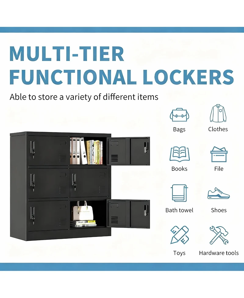 Yigii 6-Door Metal Locker with Vents, Locks, Card Slots for Home, School, Gym