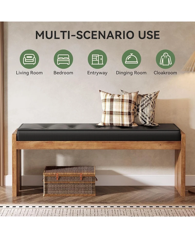 Tribesigns Solid Wood Dining Bench, Modern Kitchen Table Bench with Button-Tufted Leather Pad and Wooden Legs