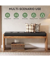 Tribesigns Solid Wood Dining Bench, Modern Kitchen Table Bench with Button-Tufted Leather Pad and Wooden Legs