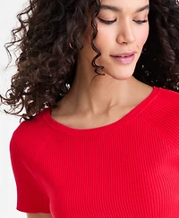 I.n.c. International Concepts Women's Short-Sleeve Rib Knit Sweater