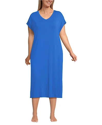 Lands' End Plus Cooling Cap Sleeve Midi Nightgown