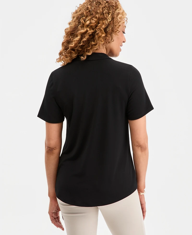 Jm Collection Women's Solid Short-Sleeve V-Neck Knit Top, Macy's Exclusive