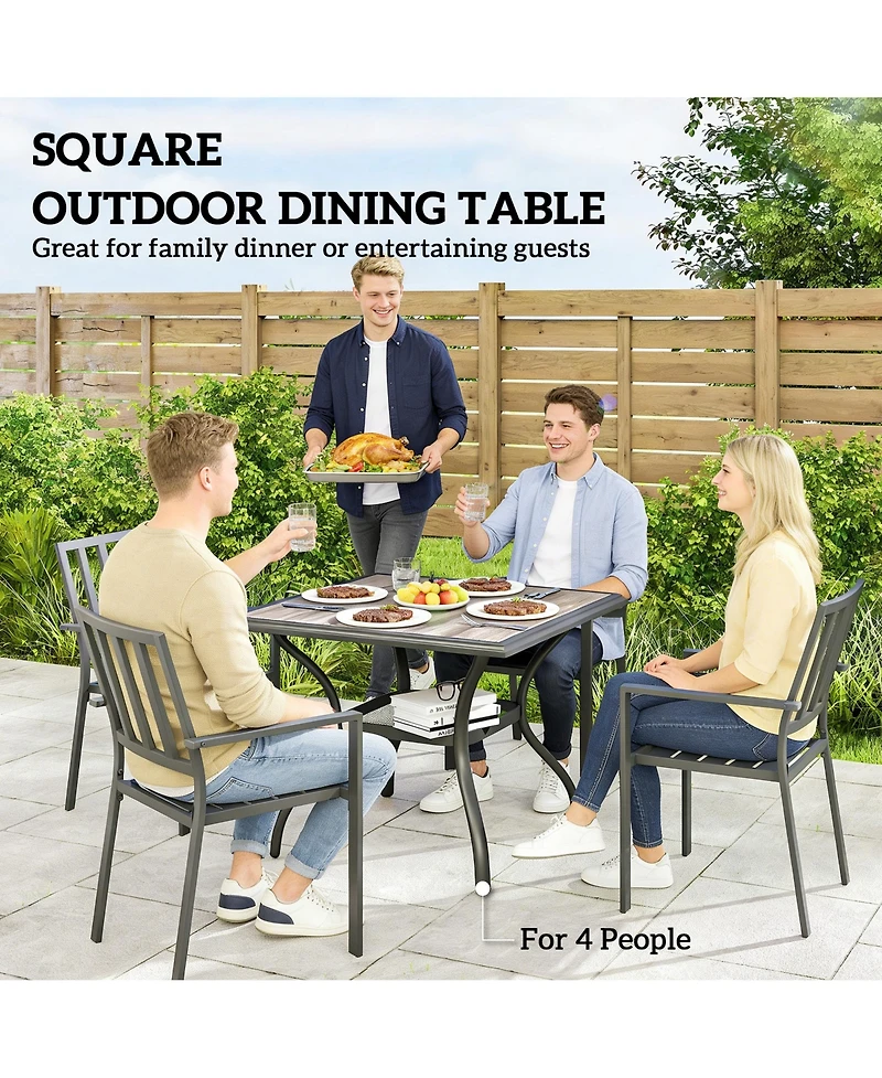 Outsunny Outdoor Dining Table, 37inches Square Patio Table with Umbrella Hole