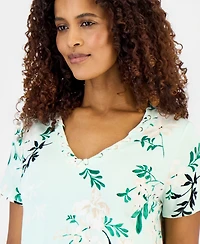Jm Collection Women's Printed Grommet Knit V-neck Top,, Macy's Exclusive